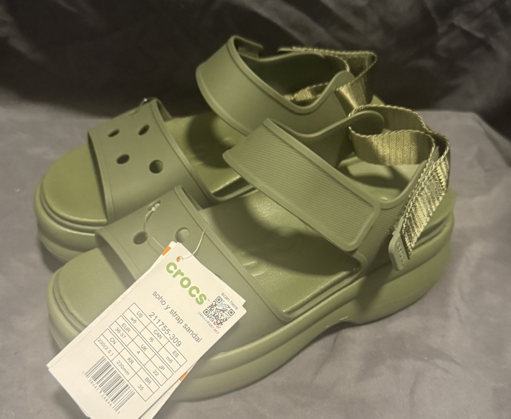 Crocs Women’s Soho Y Strap Platform Sandals Army Green Size 6 211755-309
