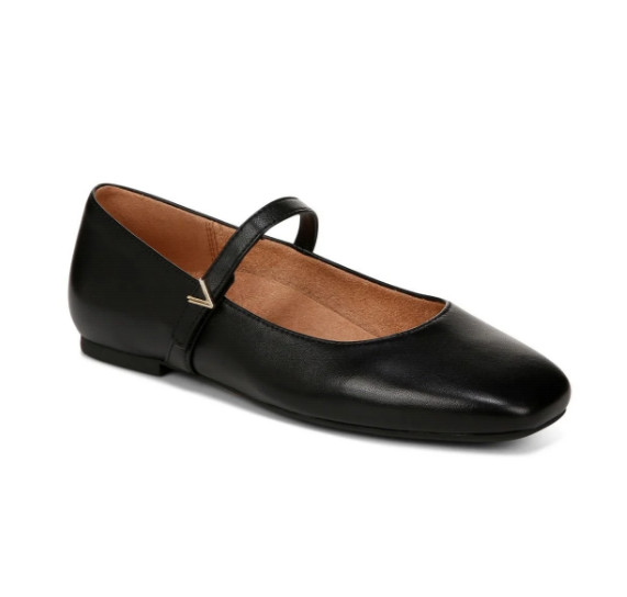 VIONIC Women’s Alameda Mary Jane Flat – Black Leather, Medium