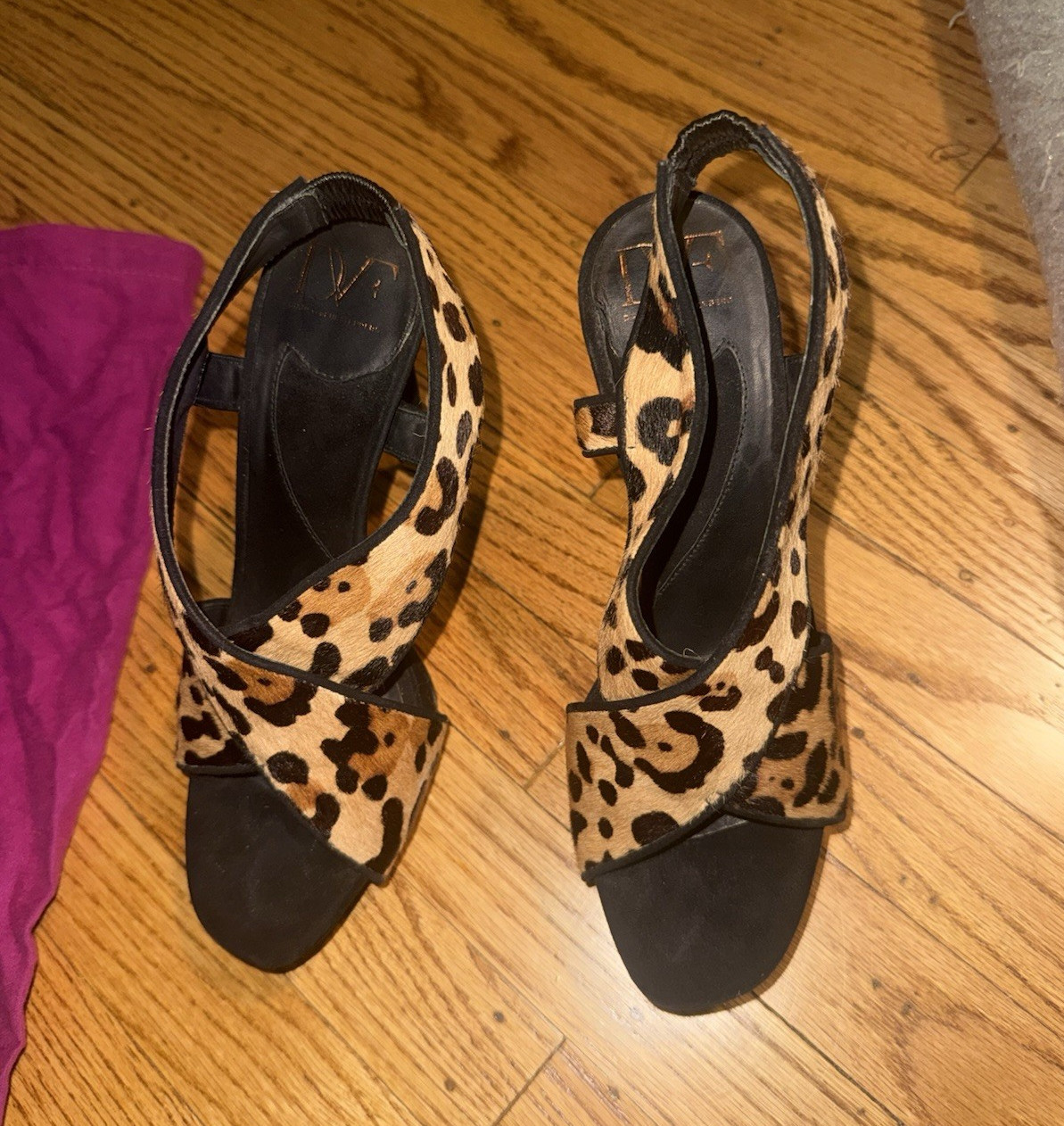 Diane von Furstenberg Leopard Print Calf Hair Slingback Open Toe Stiletto 8M