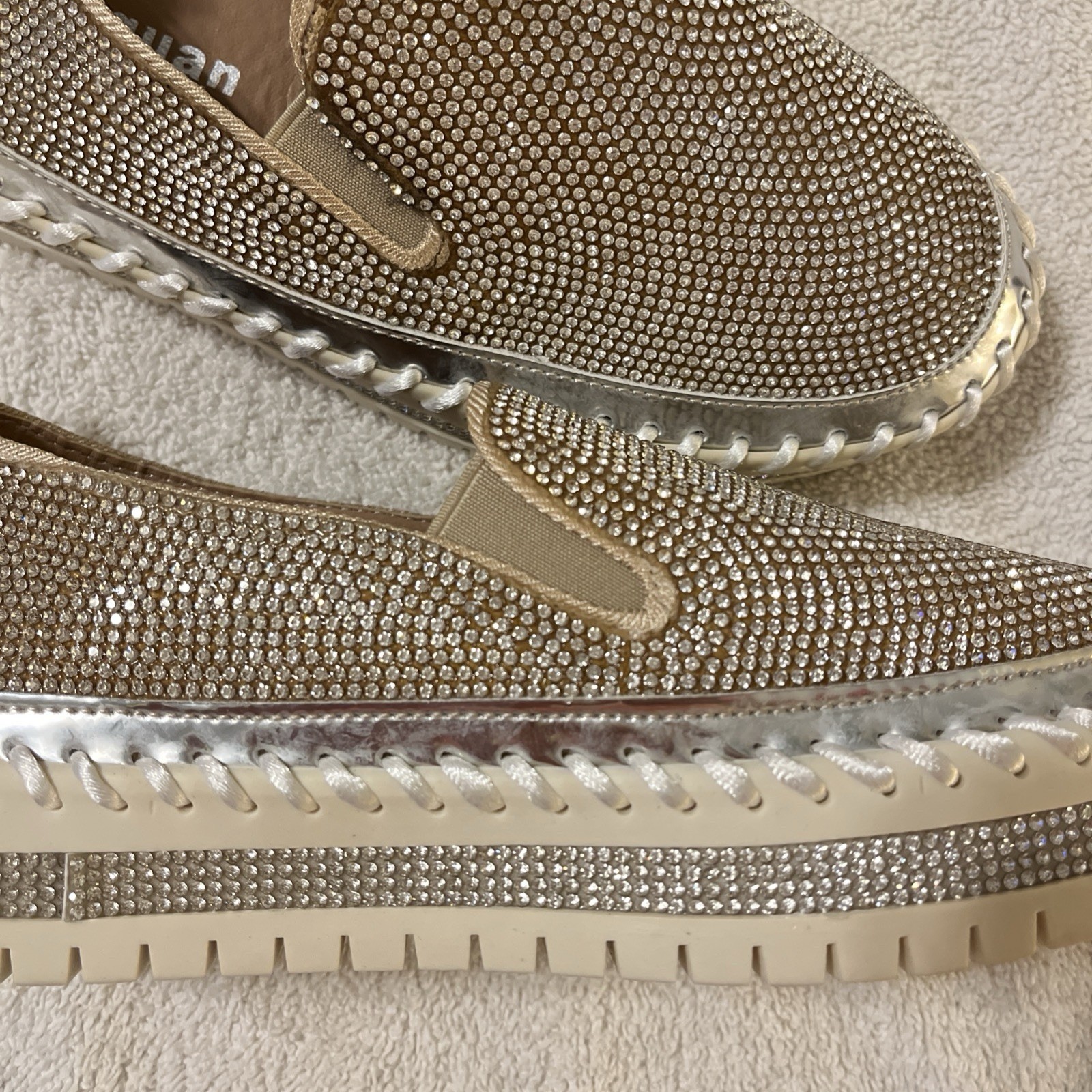 Muguan Rhinestone Silvery Glitter Thick Sole Slip-On Sneakers Size 5.5 M