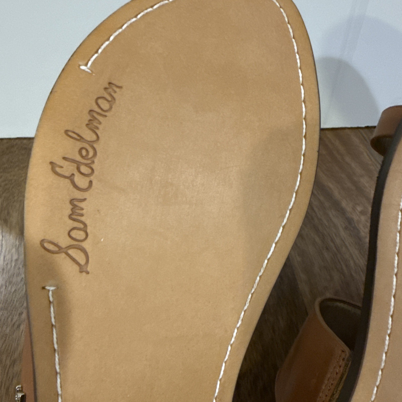 Sam Edelman Gorgene Women’s Brown Leather Slide Sandals Strappy Toe Ring 9M