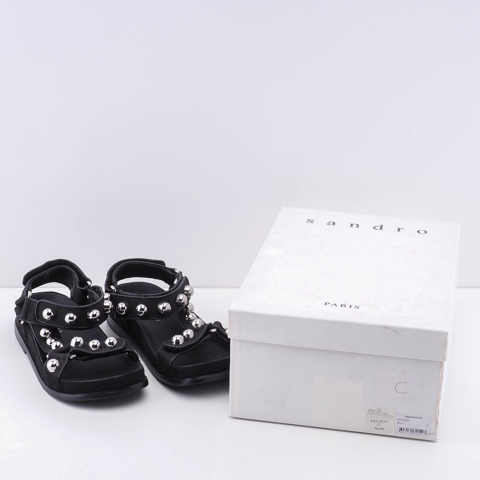 Sandro Paris women’s shoes sandals leather black studded strappy 37 SFACH00416