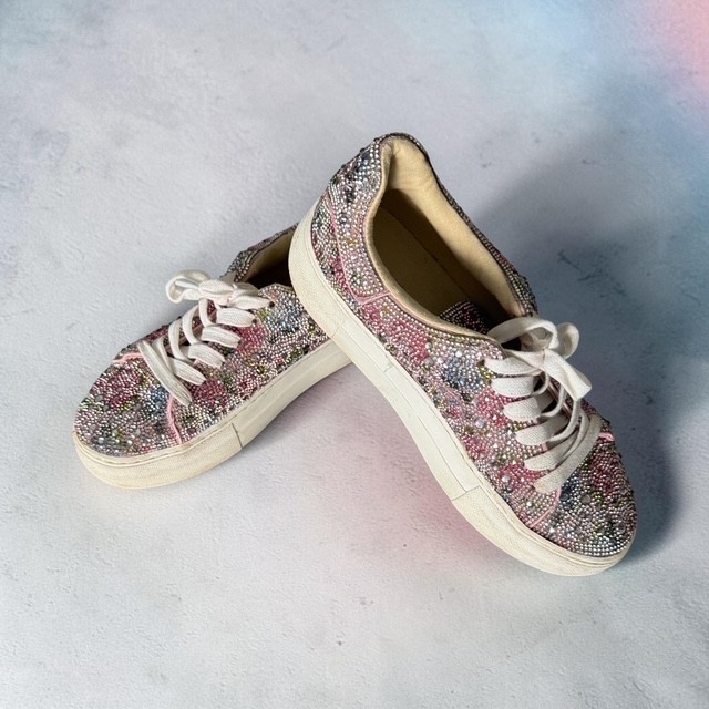 Betsey Johnson Sidny Rhinestone Platform Sneakers Pink Floral Women’s Size 6.5