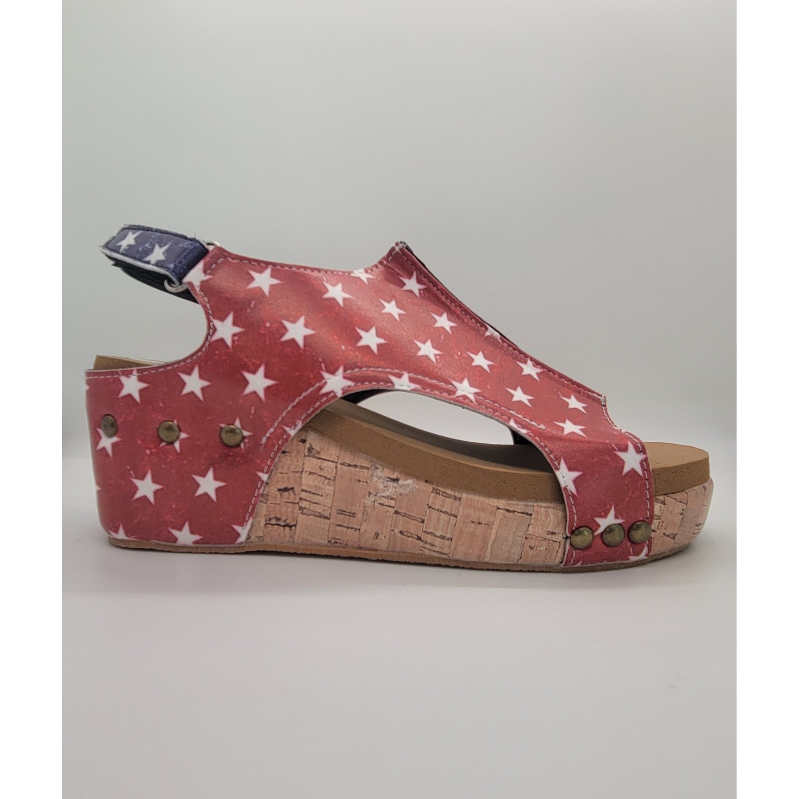 Women’s American Flag Wedge Sandals EU 37 US 6 Patriotic Cork Platform Slingback