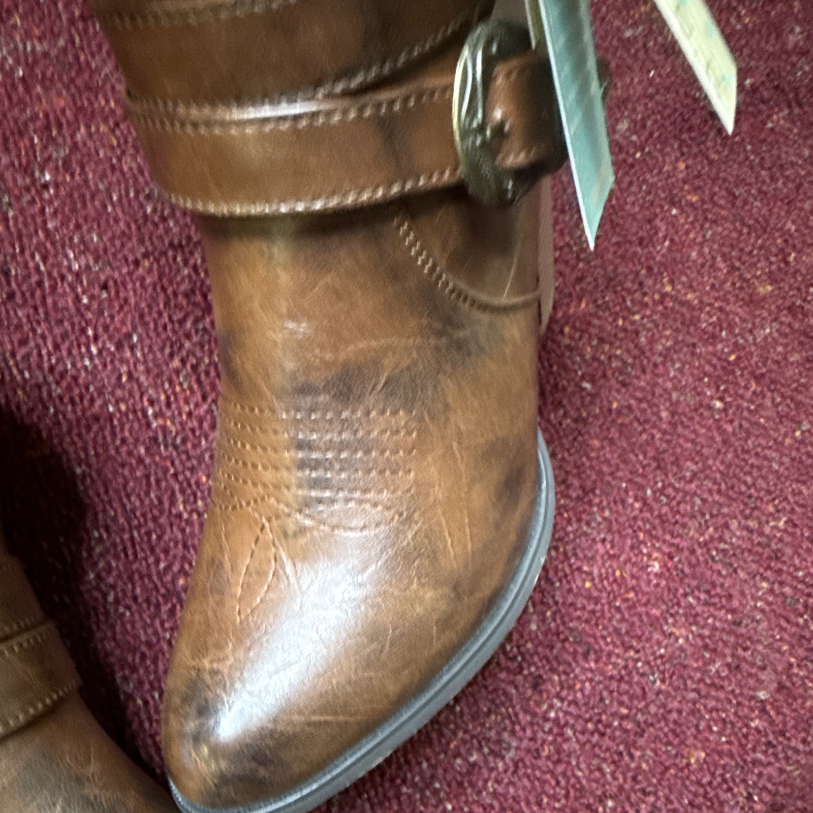 Roper Women’s Brown Leather Western Ankle Boots Pointed Toe Side Zip Buckle