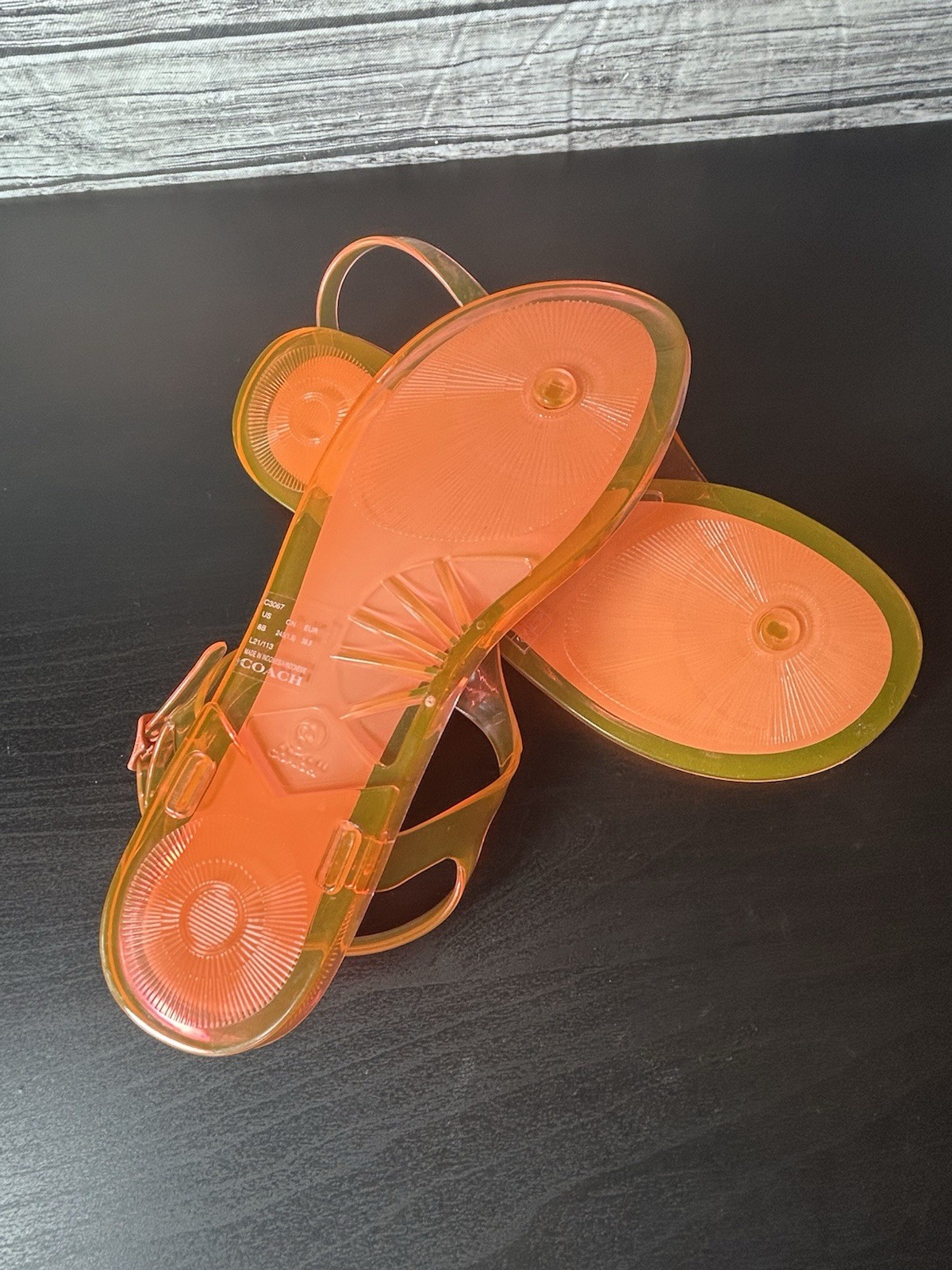 COACH Natalee Jelly Sandals Size 8B Orange Tangerine Logo Thong Sandals w Box