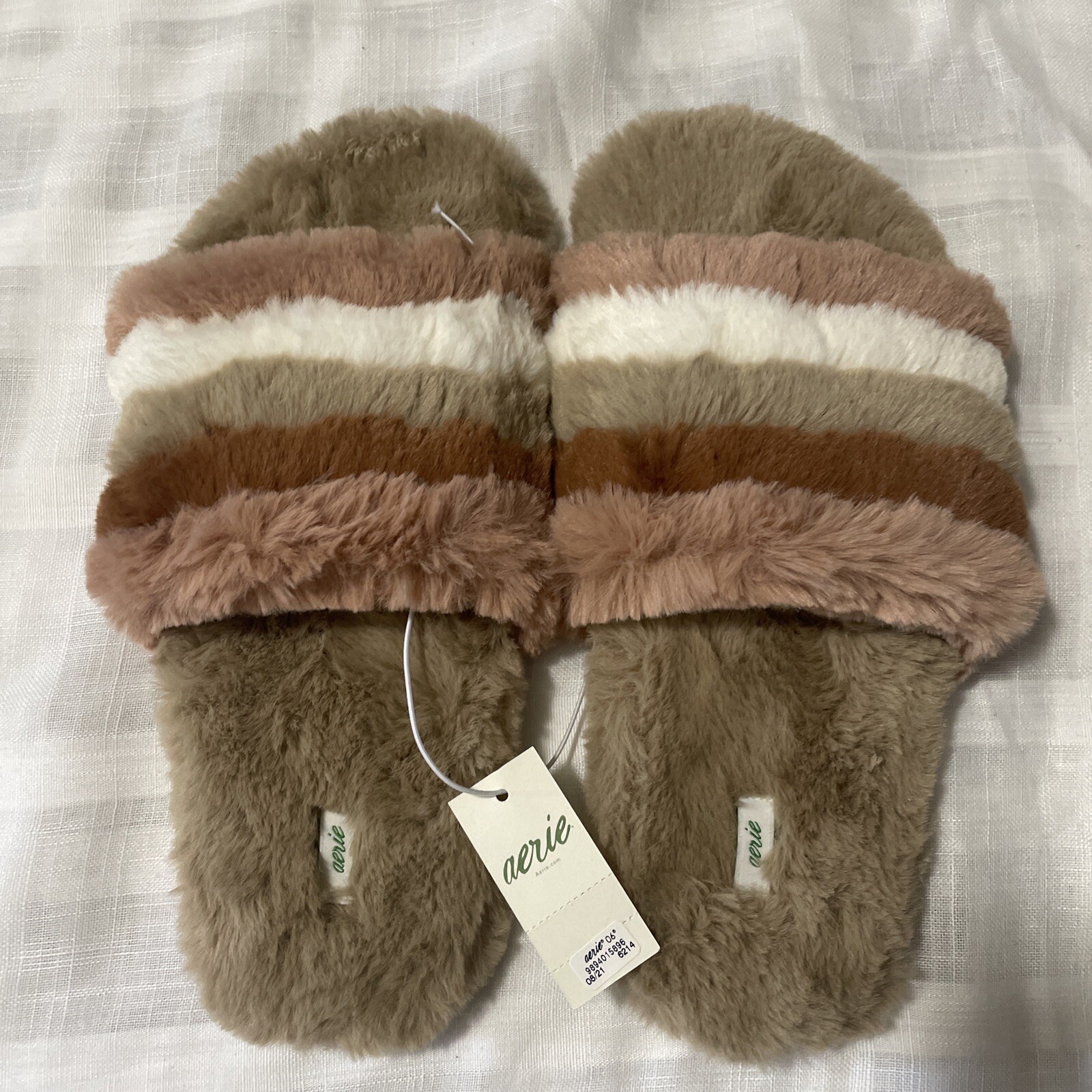 Aerie Faux Fur Slip on Sandal Brown US Size 8
