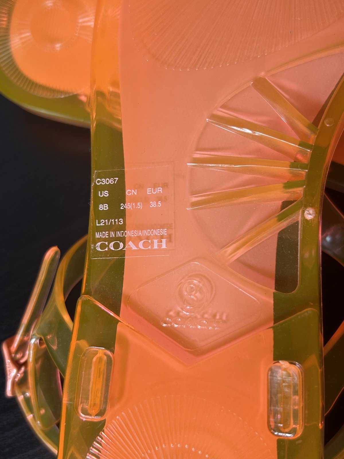 COACH Natalee Jelly Sandals Size 8B Orange Tangerine Logo Thong Sandals w Box