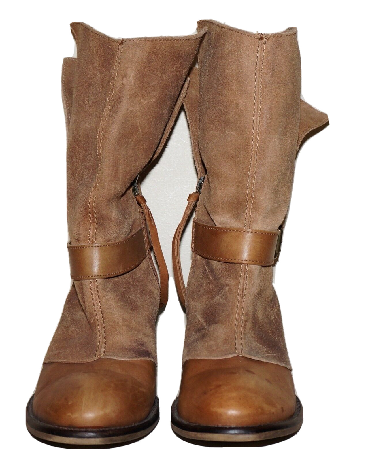 67 Genuine Rustic Tan Leather & Suede Mid-Calf Boots EUR 38 / US 7.5