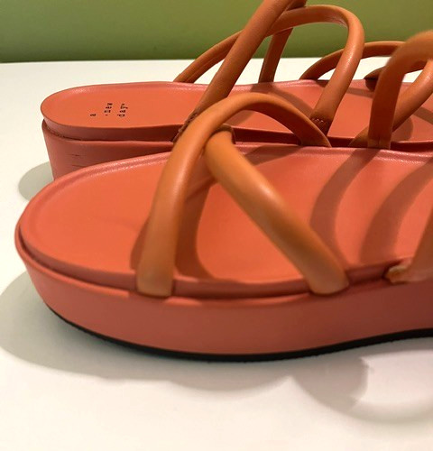 A New Day Dory, strappy platform sandals in apricot orange, slip on, size 8.5