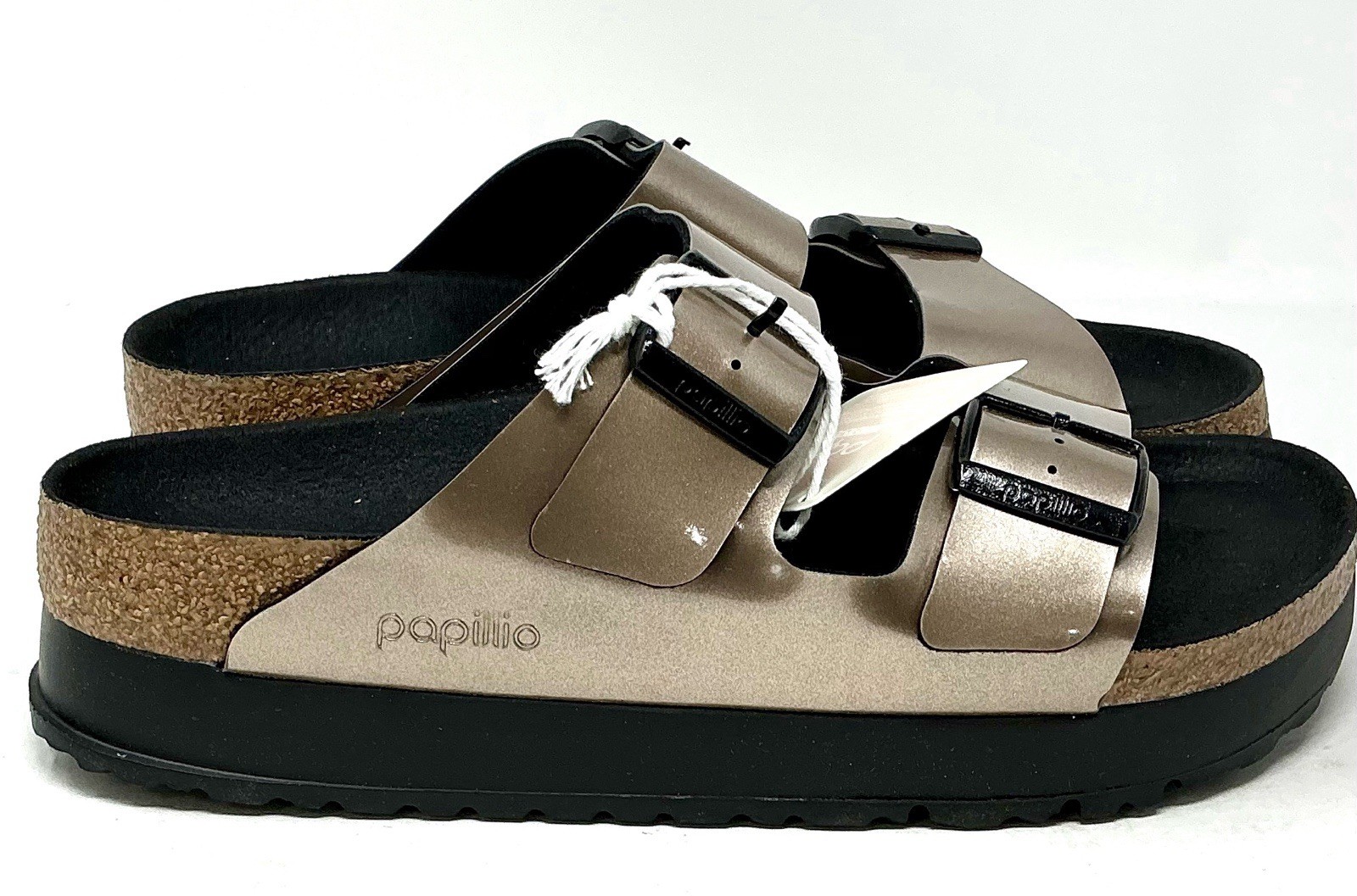 Birkenstock Papillio Arizona Platform Flex Women Sandals Metallic Taupe EU 38
