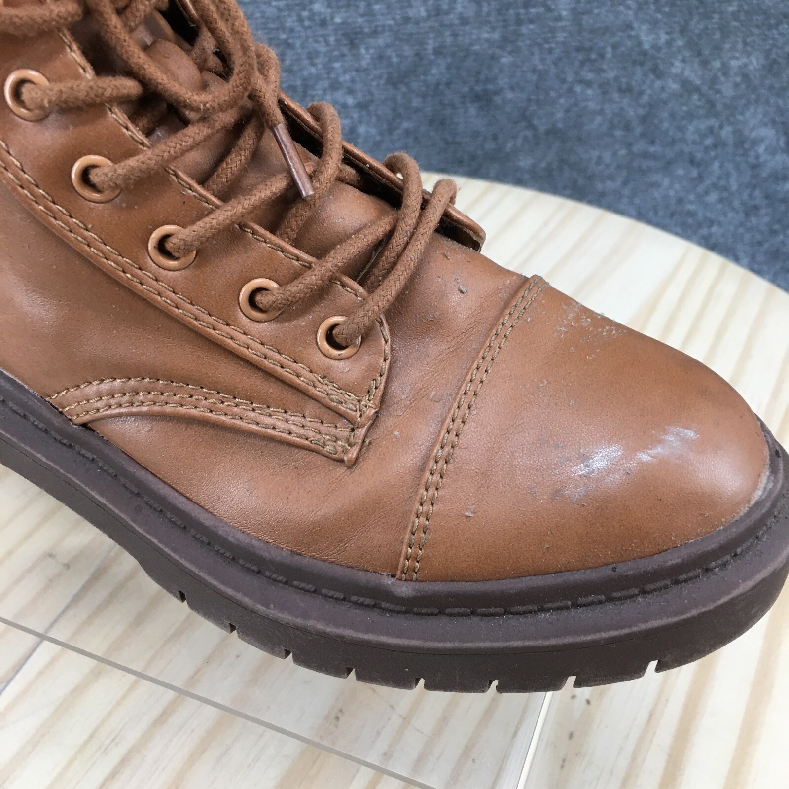 Aldo Boots Womens 6.5 Goer Cap Toe Lugsole Bootie Brown Faux Leather Heels
