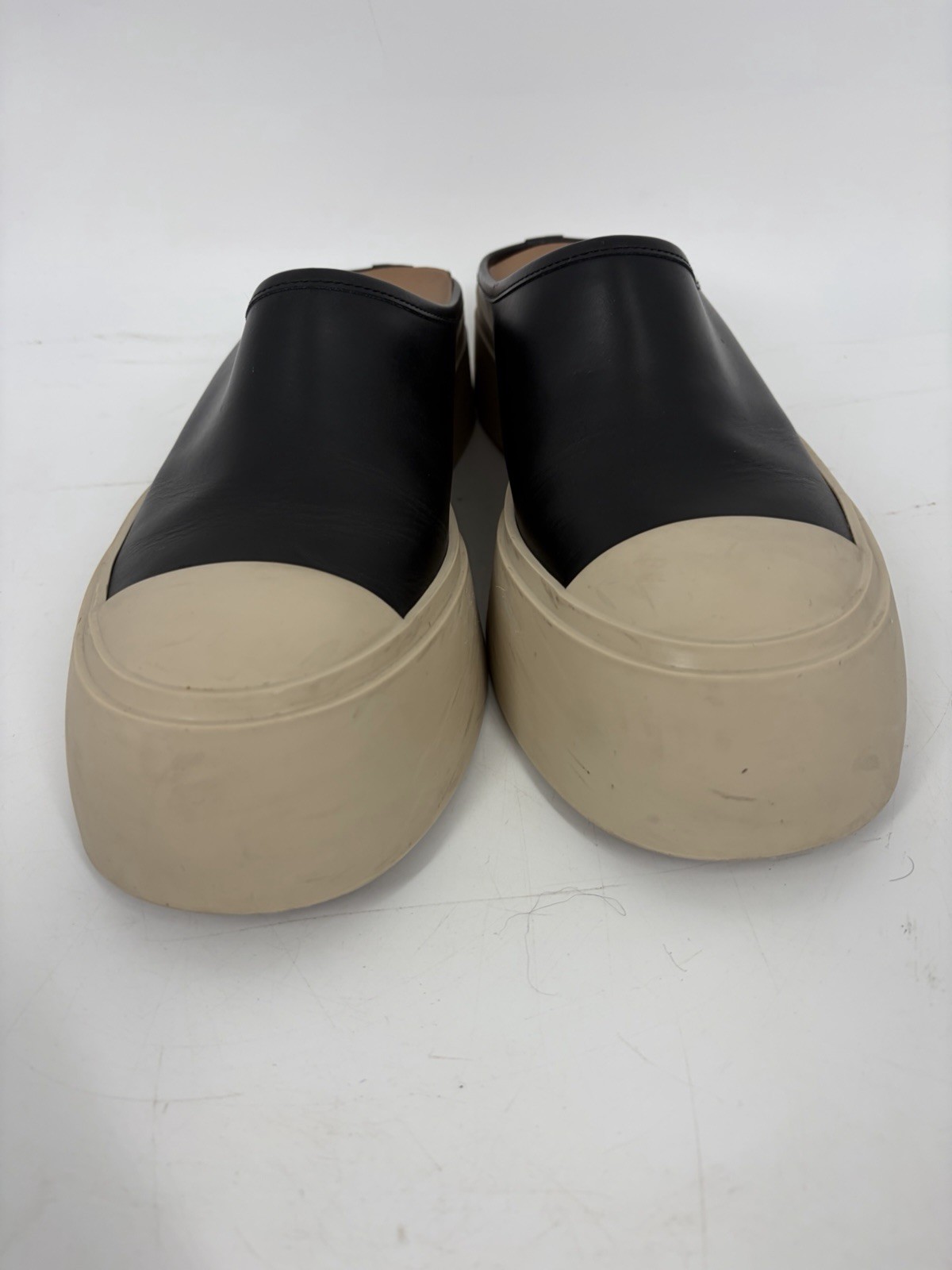 MARNI Black Leather Pablo Sabot Slip-On Platform Mules Chunky Size EU 38 US 8