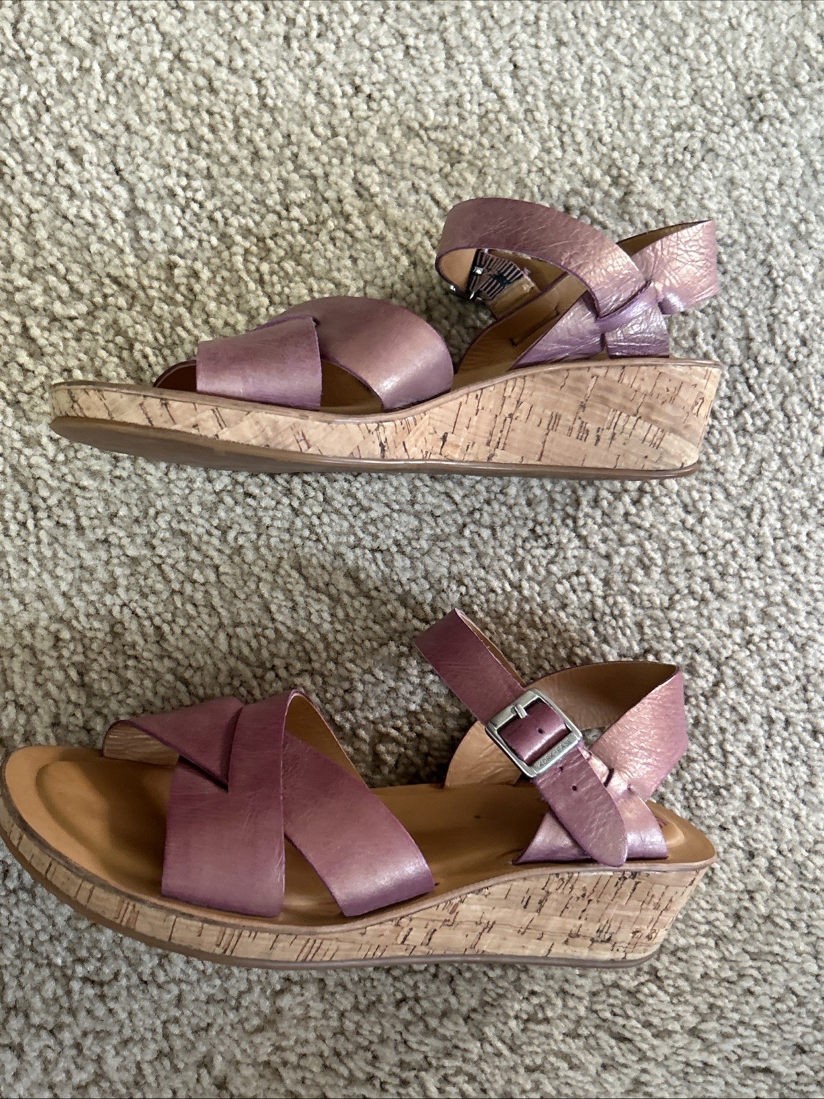 Kork-Ease Size 7 38 Women’s Leather wedge sandals, Orchid Pink Color