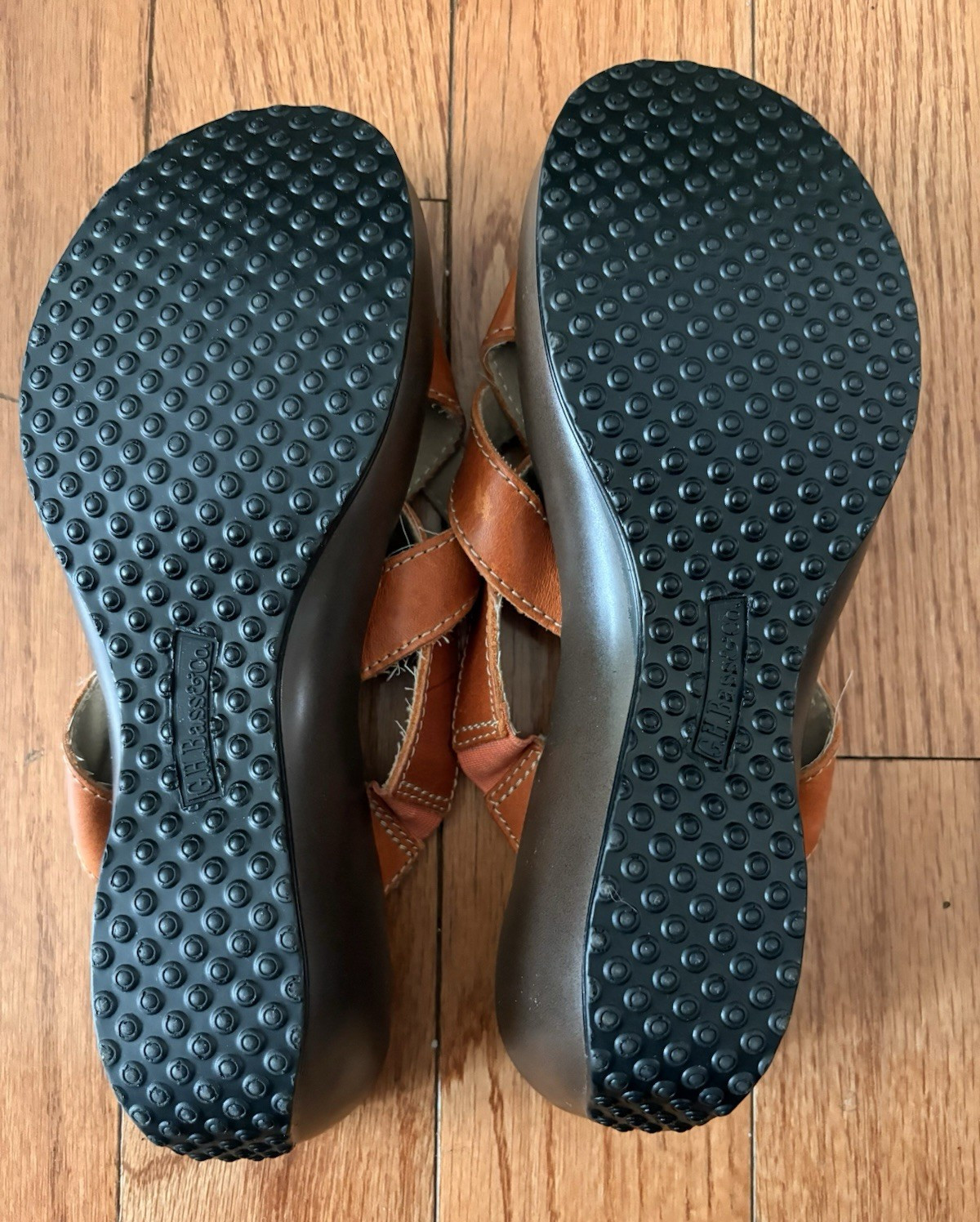 Bass Womens Brown Leather Wedge Thong Slip-On Sandals Comfort US 8 M