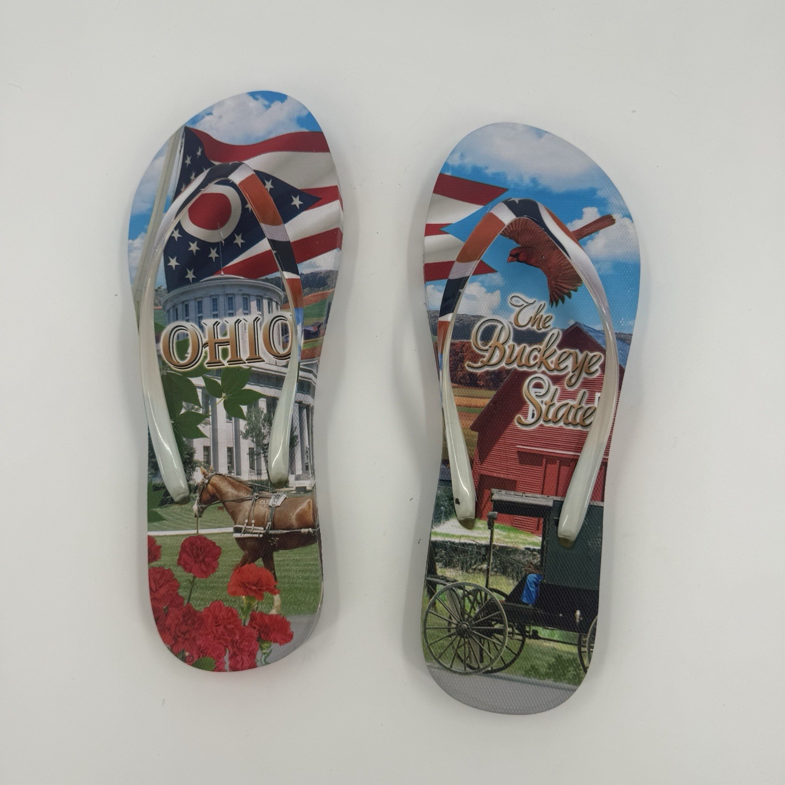 Ohio Buckeye State Flip Flops Womens 9/10 Souvenir Sandals USA
