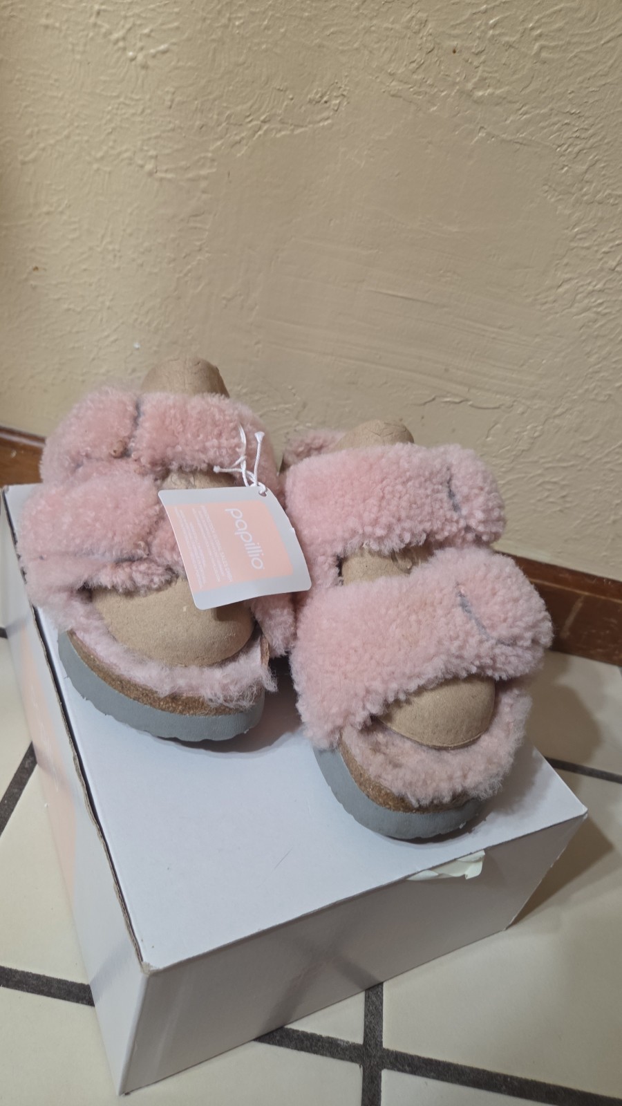 Papillio Arizona Pink Shearling Faux Fur Open Toe Slide Slippers Women 10