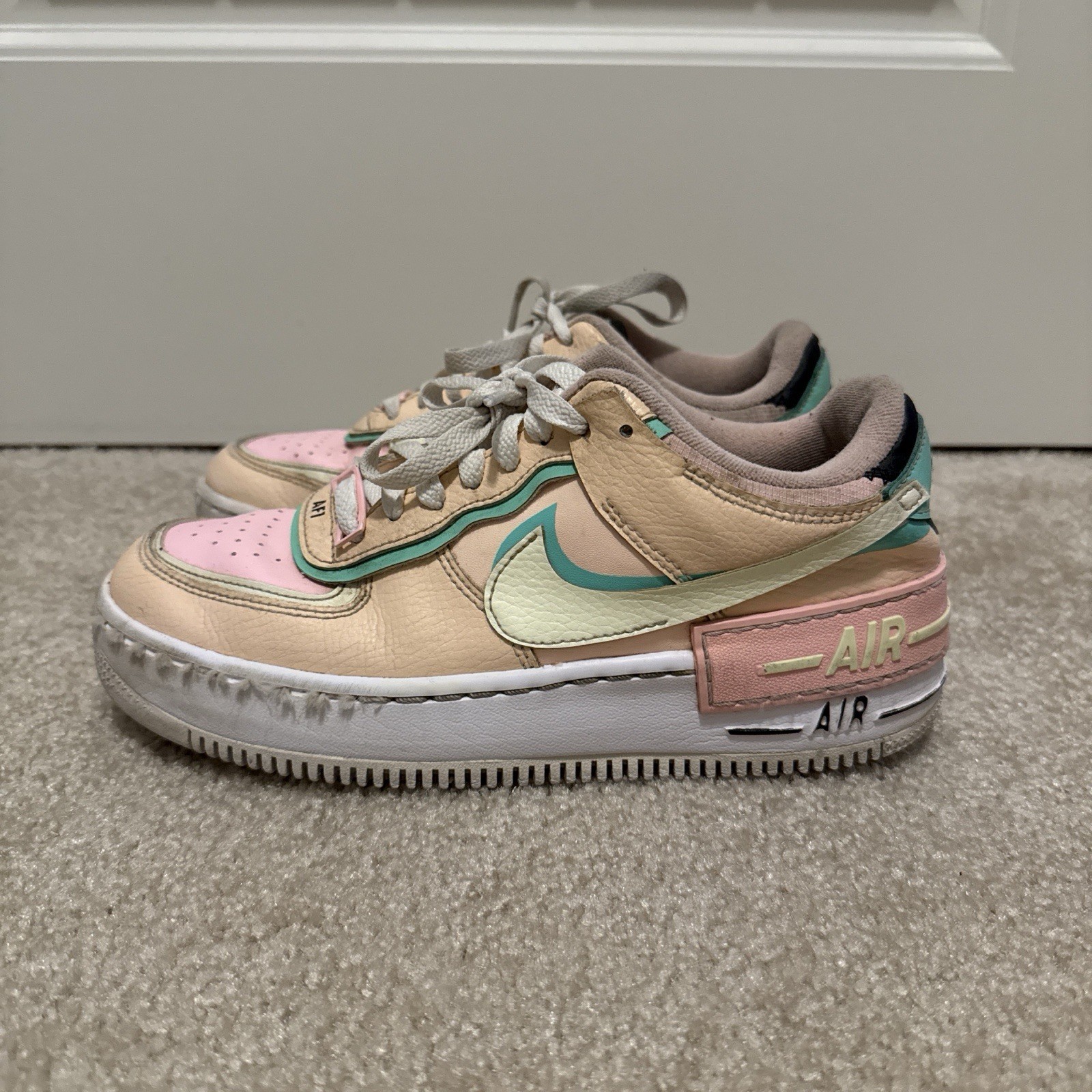 Nike Air Force 1 Shadow Multicolor Beige Pink Green Leather Low Top Sneakers