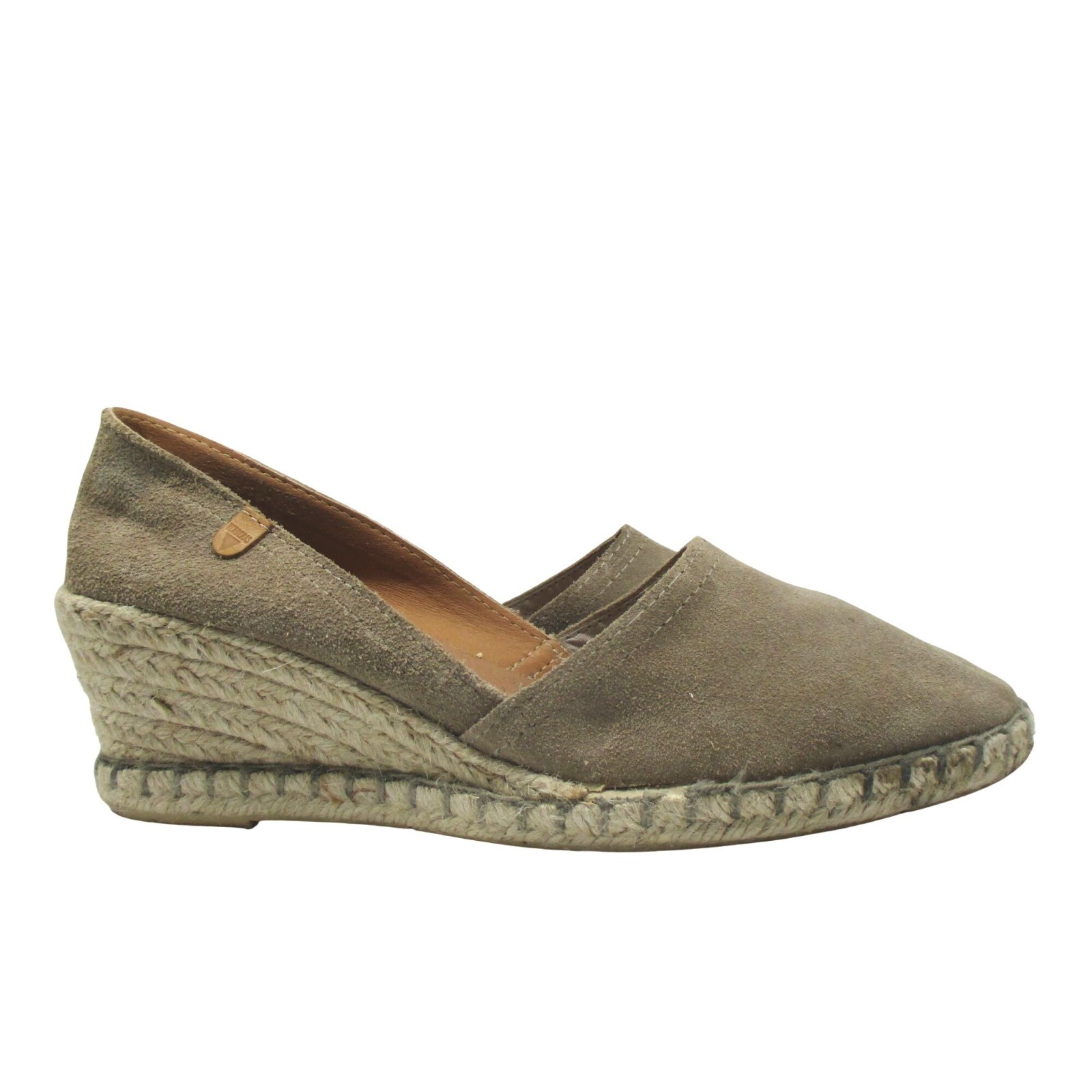 Verbenas Taupe 100% Leather Suede Espadrille Wedge Shoes Size 39 US 8