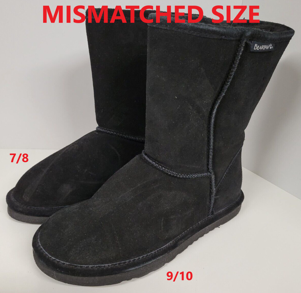 (Mismatched Size Left 9/10 & Right 7/8): Unisex Bearpaw Black Boots