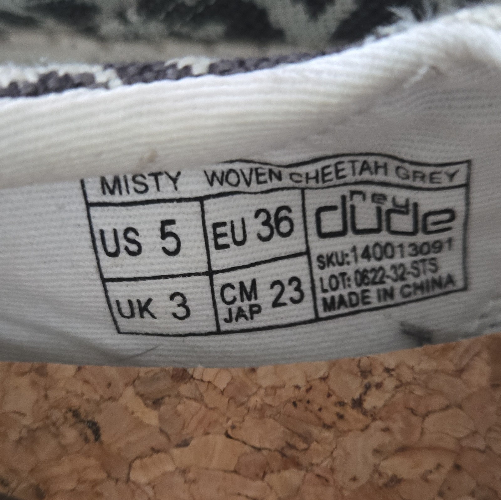 Hey Dude Woven Animal Print Slip-On Flats Gray/White Women’s US 5 EU 36