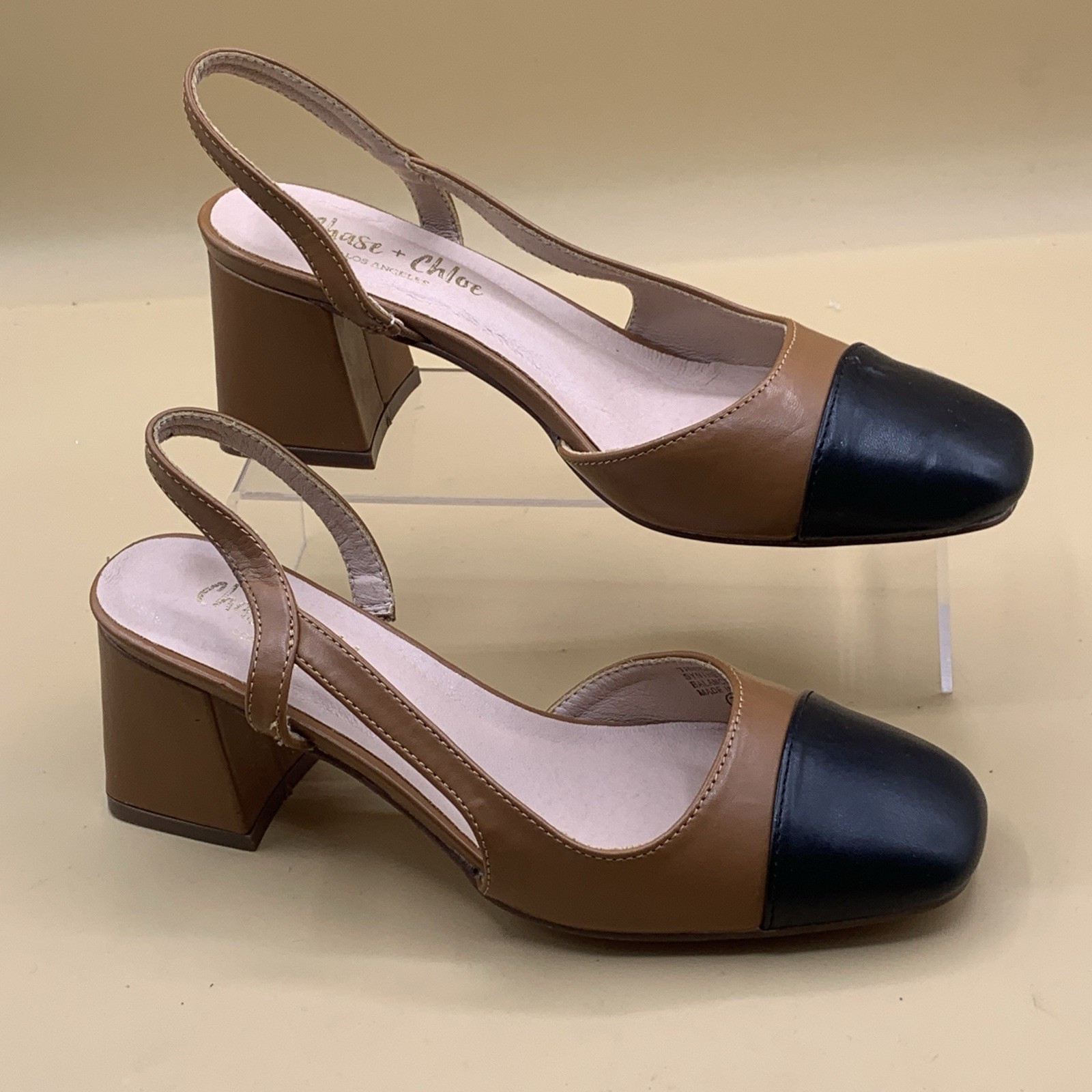 Chase & Chloe Two-Tone Cap-Toe Slingback Block Heel Pumps – Size 7.5