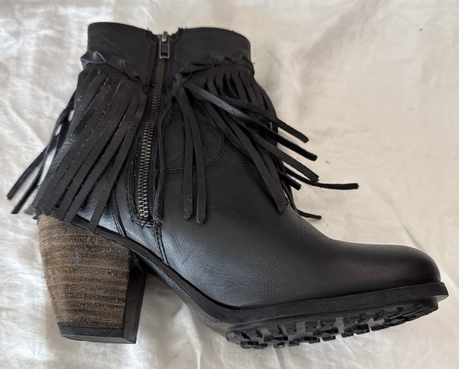 Harley-Davidson RETTA Black D83985 Women’s Boot Fringe 3″ Heel SZ 9M * Free S/H