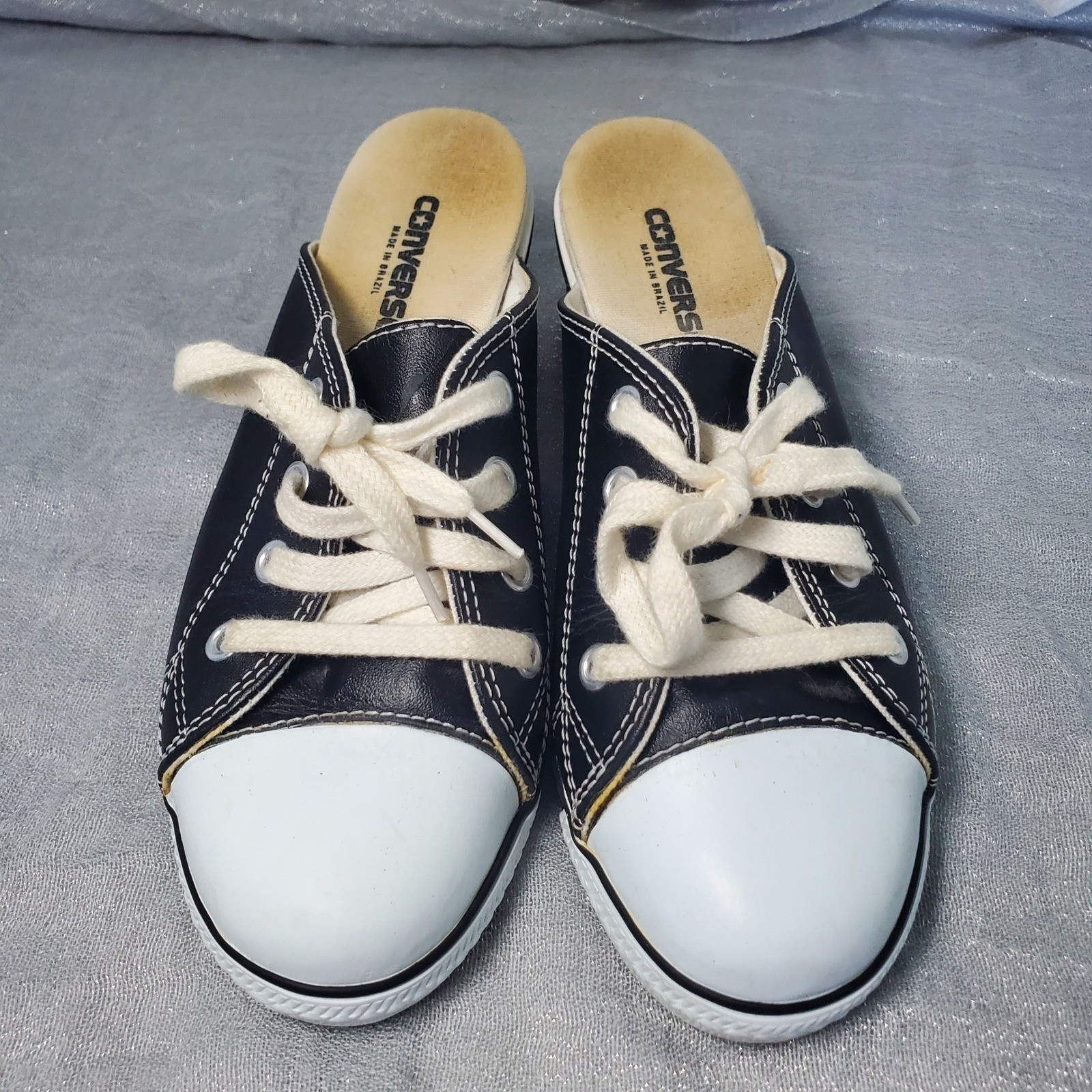 RARE 90s vtg Converse All Star Black White Canvas Mule Wedge Heels Women 5.5
