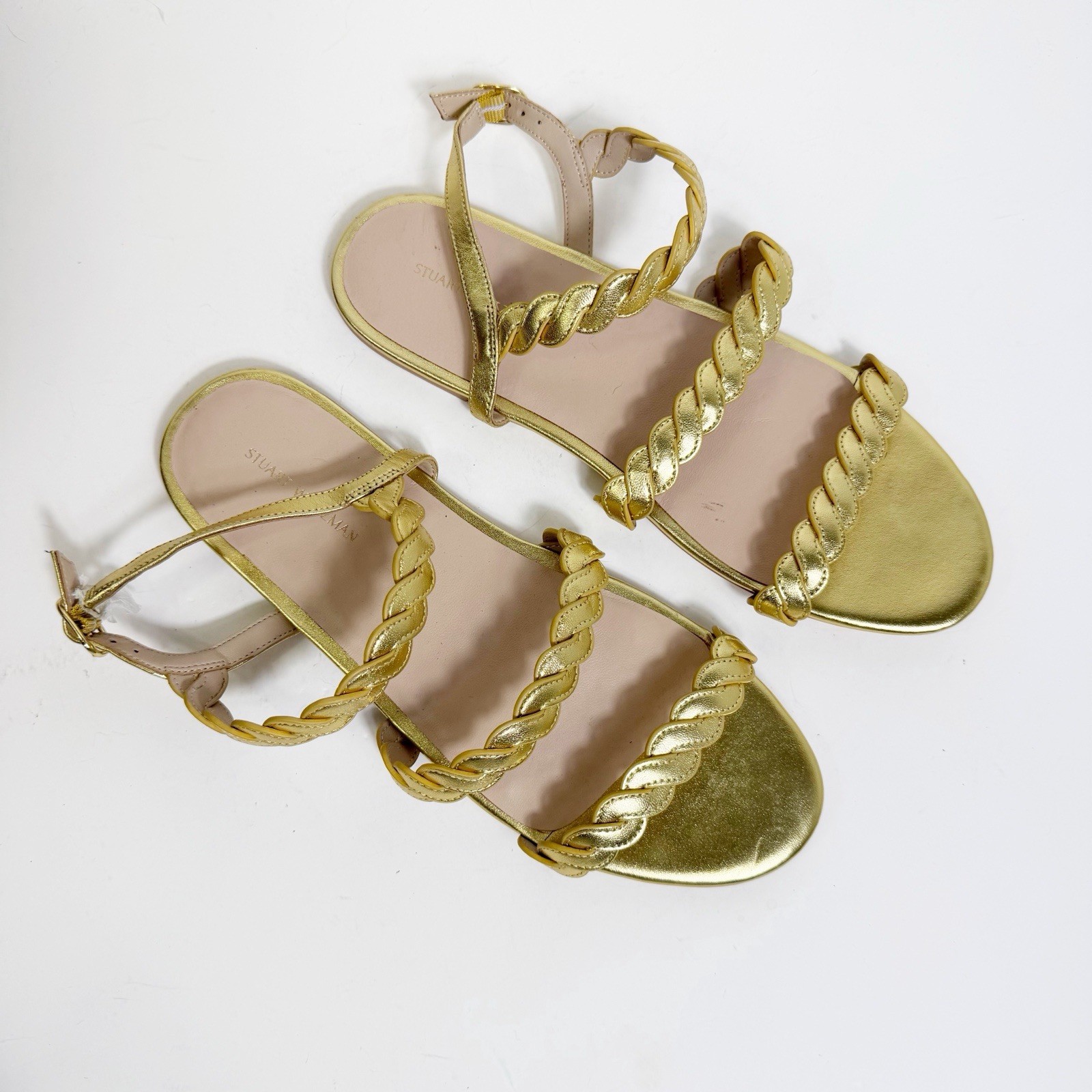 Stuart Weitzman Twistie Flat Sandal Gold Sandal Braided Strap Women’s 9