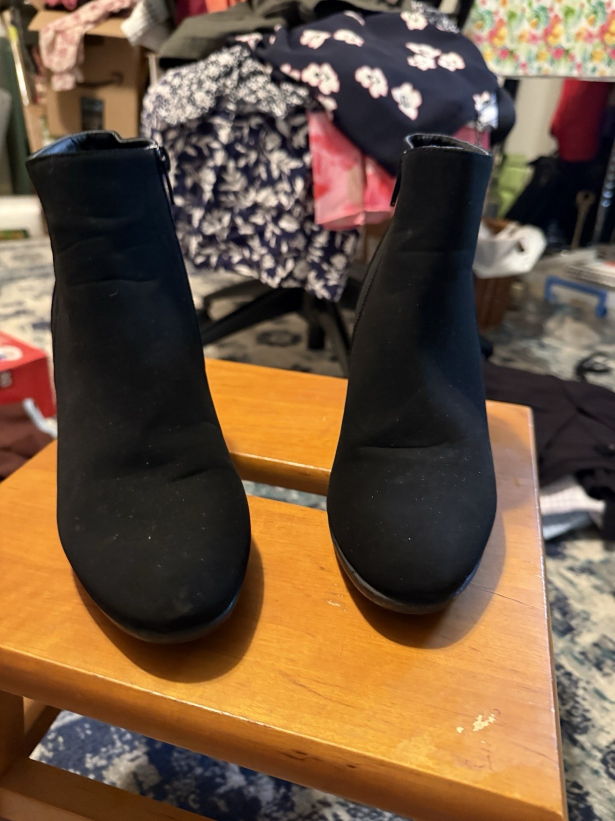 Women’s Ankle boots By London Fog (Bennet) Sz 7.5- Black Suede 3.5 In Block Heel
