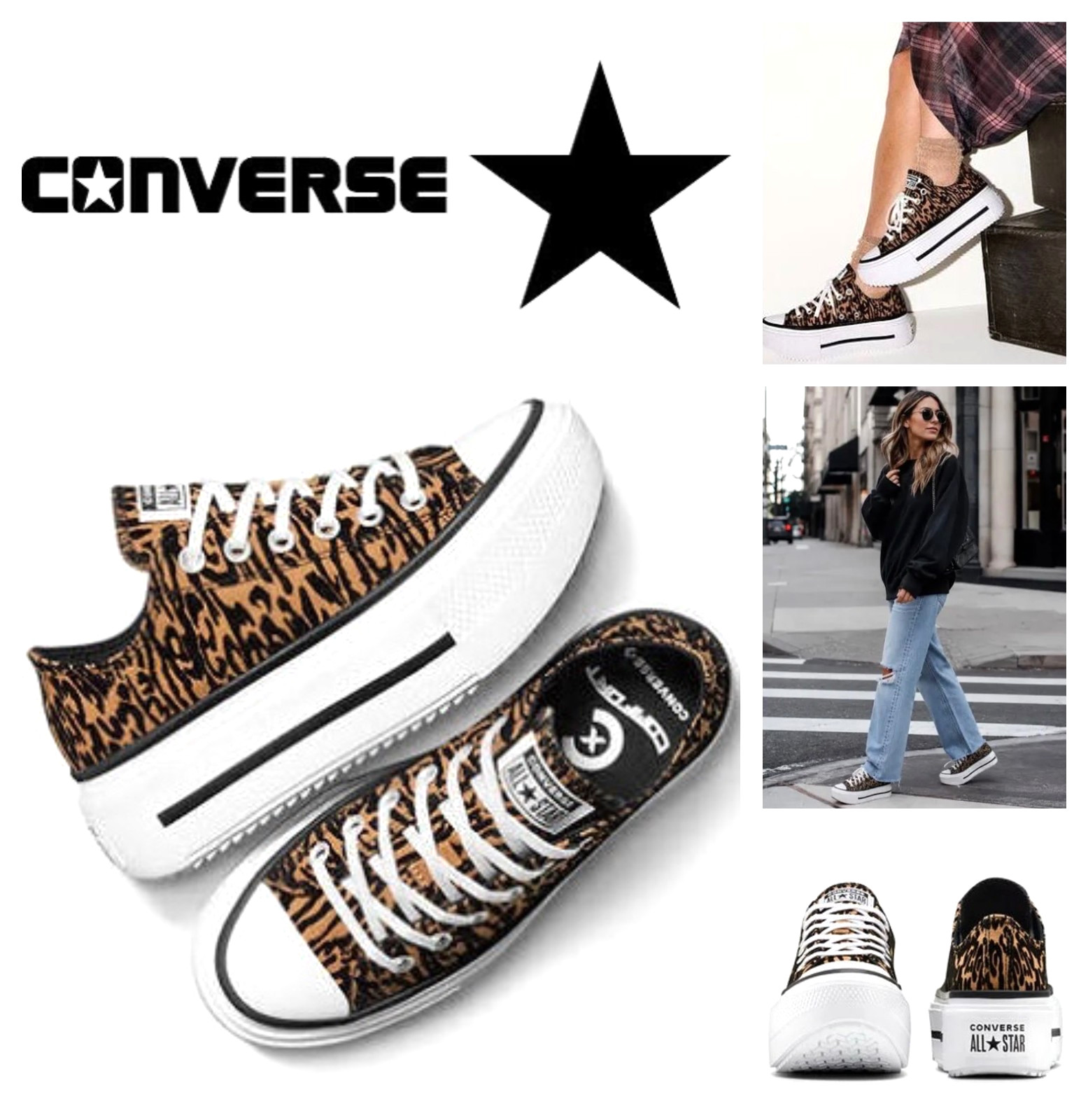 CONVERSE Lift Double Stack Platform Shoes Womens Sz 10 Leopard Animal Print NEW