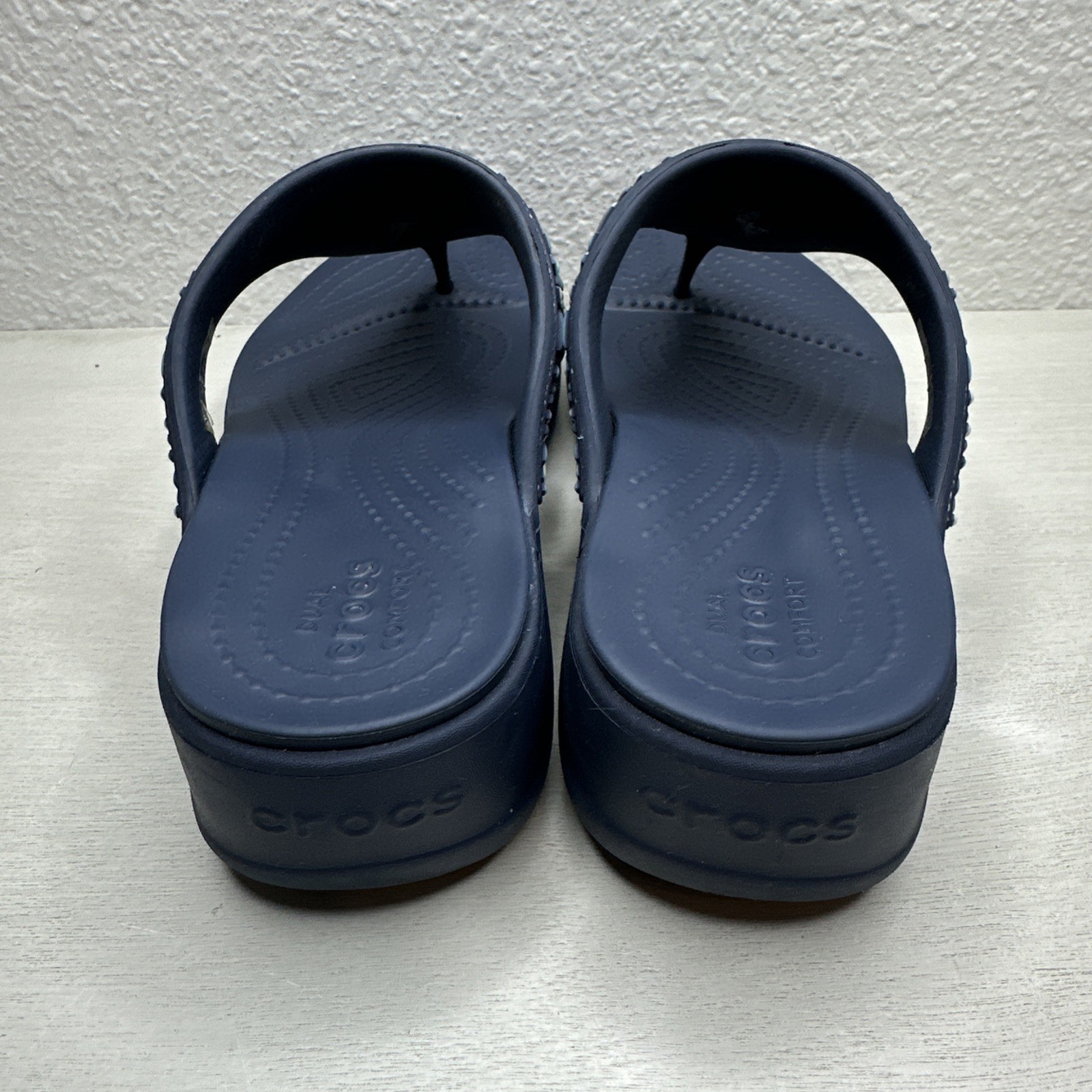 Crocs Monterey Wedge Flip Flop Thong Sandal Navy Blue Beaded Women Size 8