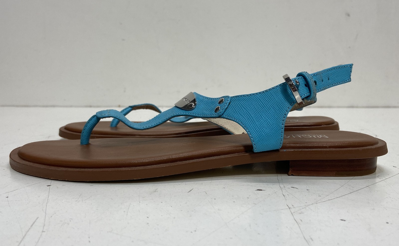 Michael Kors MK Plate Turquoise Blue Flat Thong Sandals Women’s Size 8M