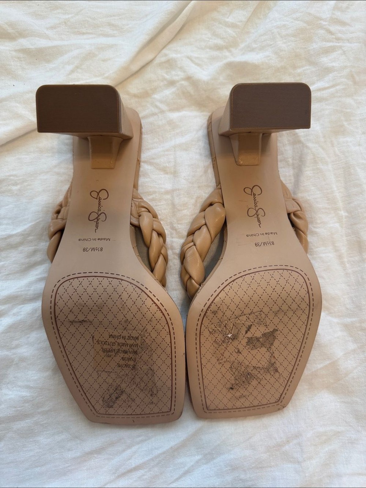 NWOT Jessica Simpson Tan Braided Block Heel Sandals Size 8.5