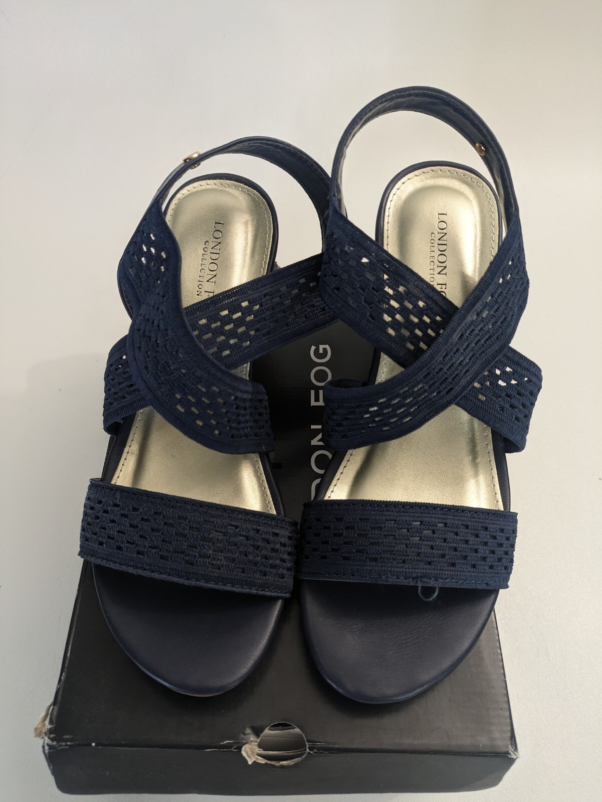LONDON FOG Womens Pickwick Open Toe Espadrille Stretch Wedge Sandals Navy 8.5
