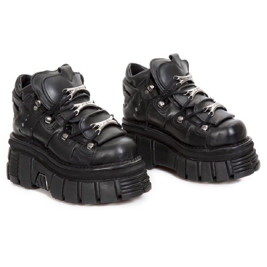 NEW ROCK M.106-S29 TOWER SHOES Metallic Black Leather Biker Gothic Boots