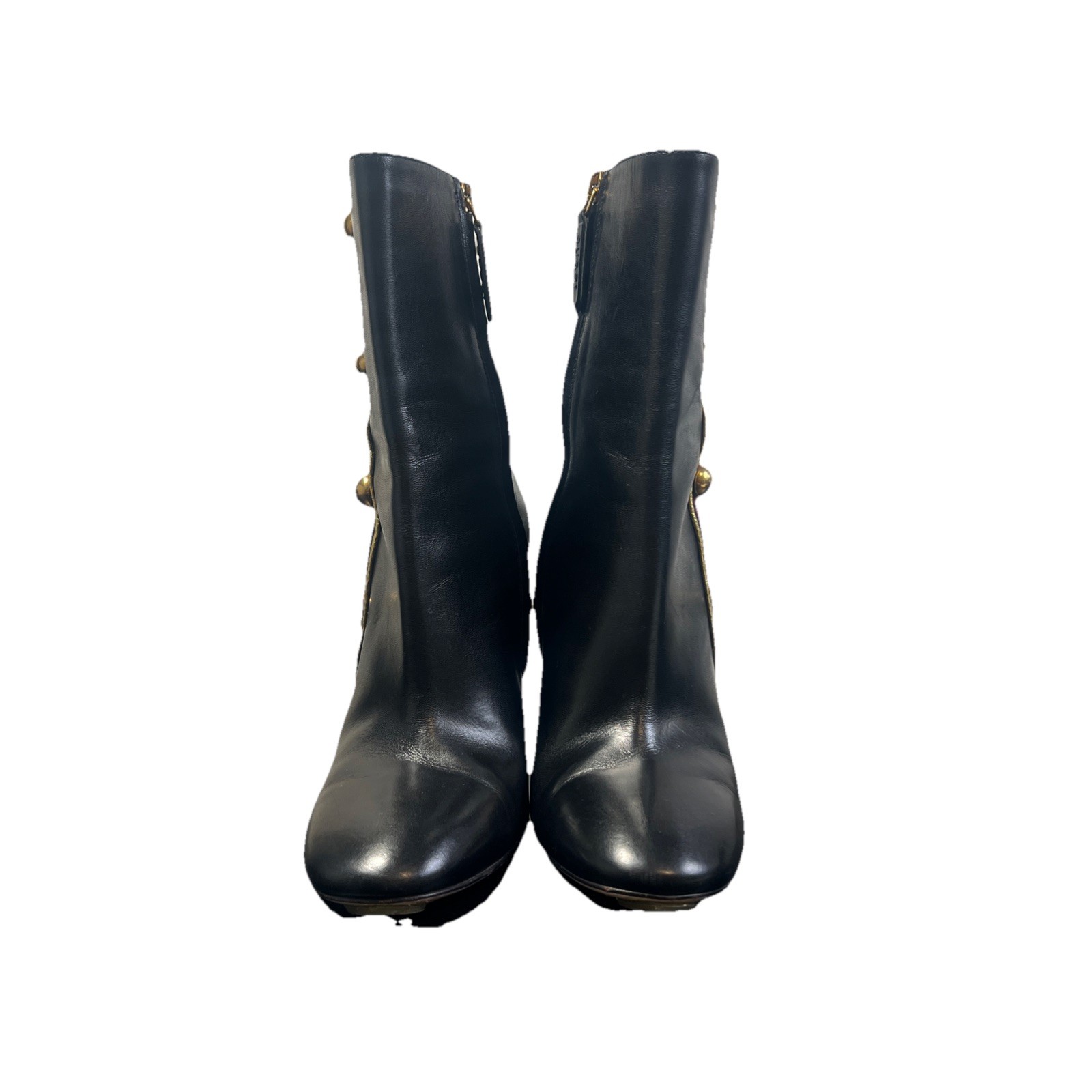 Gucci Carly Malaga Studded Ankle Boots 36.5 Black Leather Web Stripe