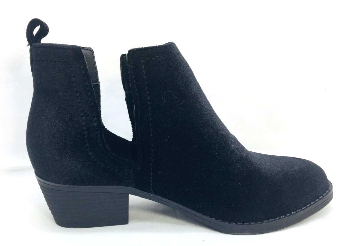 Olivia Miller Women’s Black Faux Suede Slip On Booties Sz 7 Open Slit on Sides
