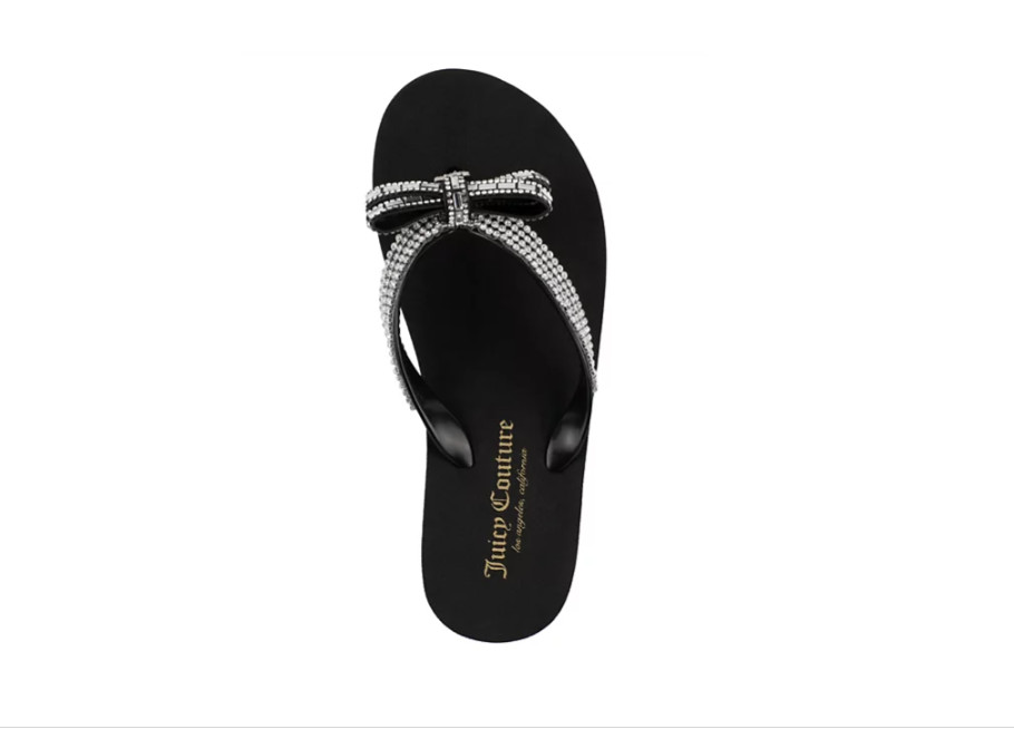 WOMEN’S JUICY COUTURE BLACK BOW RHINESTONE FLIP FLOP WEDGE JC-UCHE 6,7,8,9,10,11