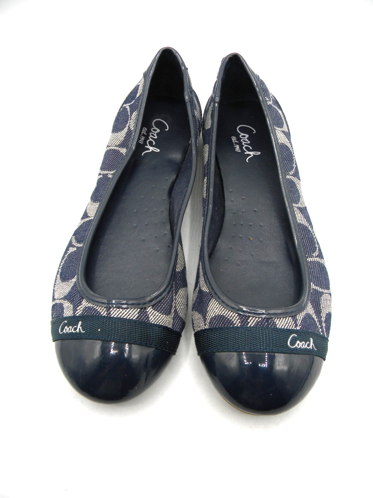COACH Cecile Navy Signature C Canvas & Patent Leather Ballet Flats Size 5B