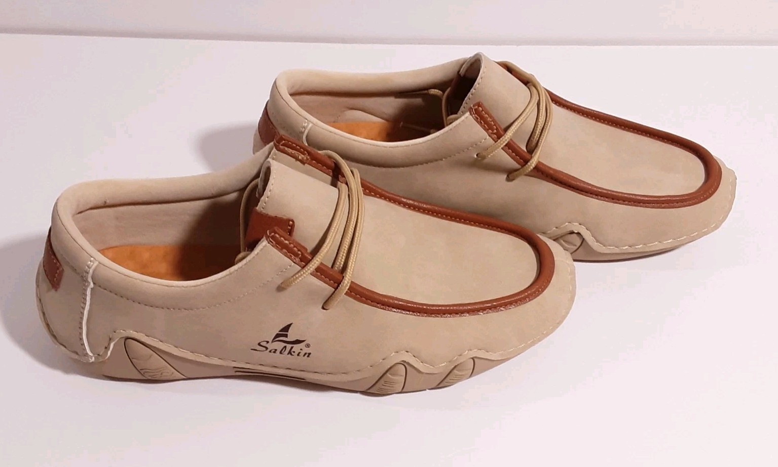 Salkin Women’s Driving Shoes Loafer Slip On Light Beige Nubuk Leather Women’s 10