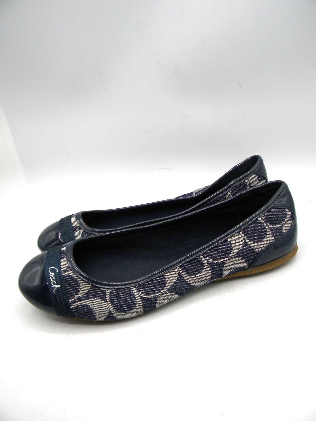 COACH Cecile Navy Signature C Canvas & Patent Leather Ballet Flats Size 5B