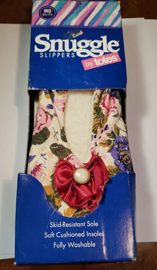 TOTES Snuggle Slippers women’s SZ Med 6½-7½ NOS In Package Floral Retro