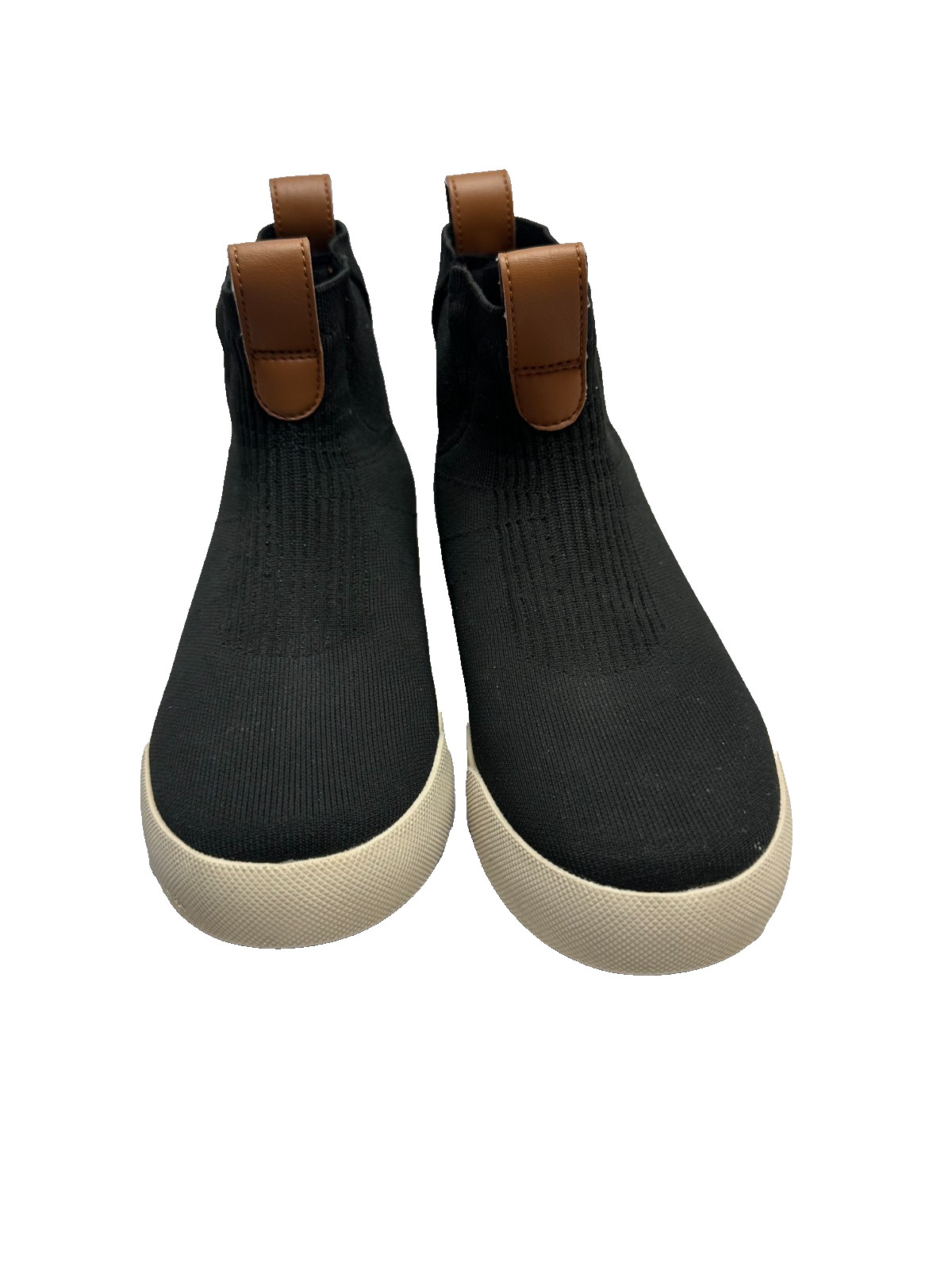Vessi Classic Chelsea Waterproof Knit Boot Black Tan Pull Tab No Size Tag