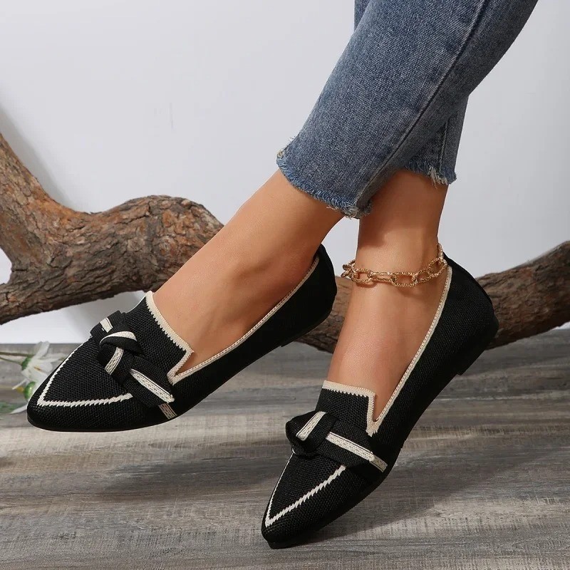 Women Flats 2024 New Knitted Slip Breathable Comfortable Solid Color Shoes