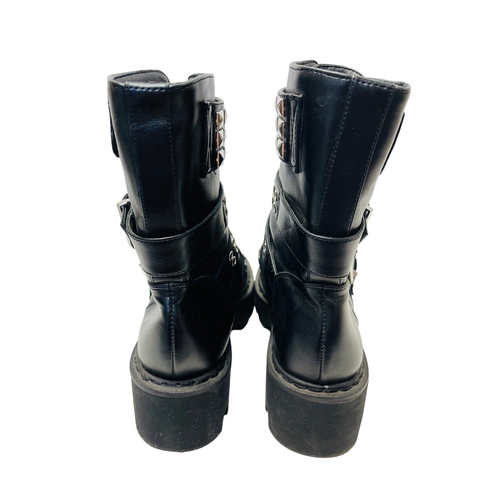 Current Mood 9 Black Multi Buckle Studs Combat Boots Grunge Punk Mall Goth Indie