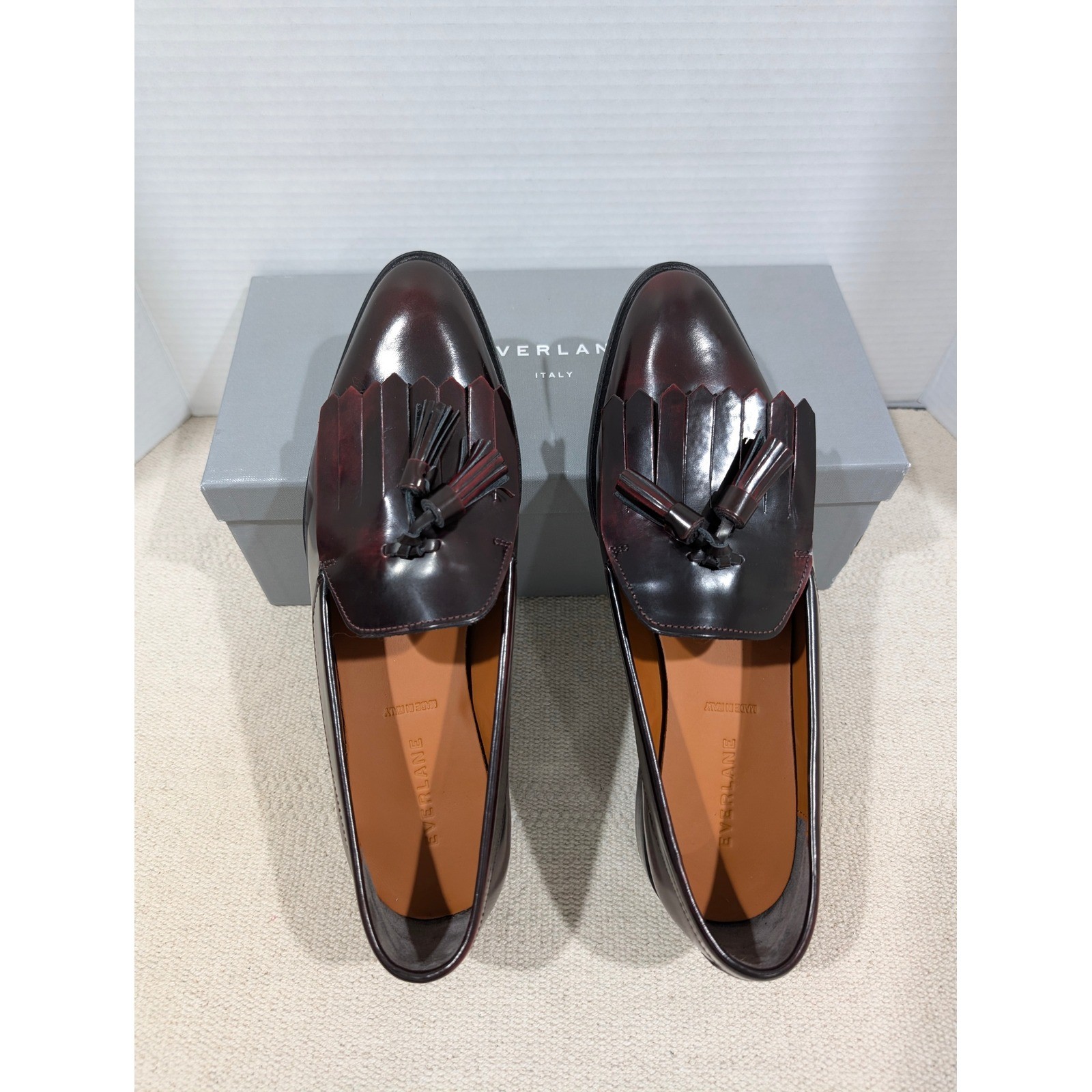 Everlane Modern Kiltie Tassel Loafers Womens Burgundy Leather Made in Italy 9.5