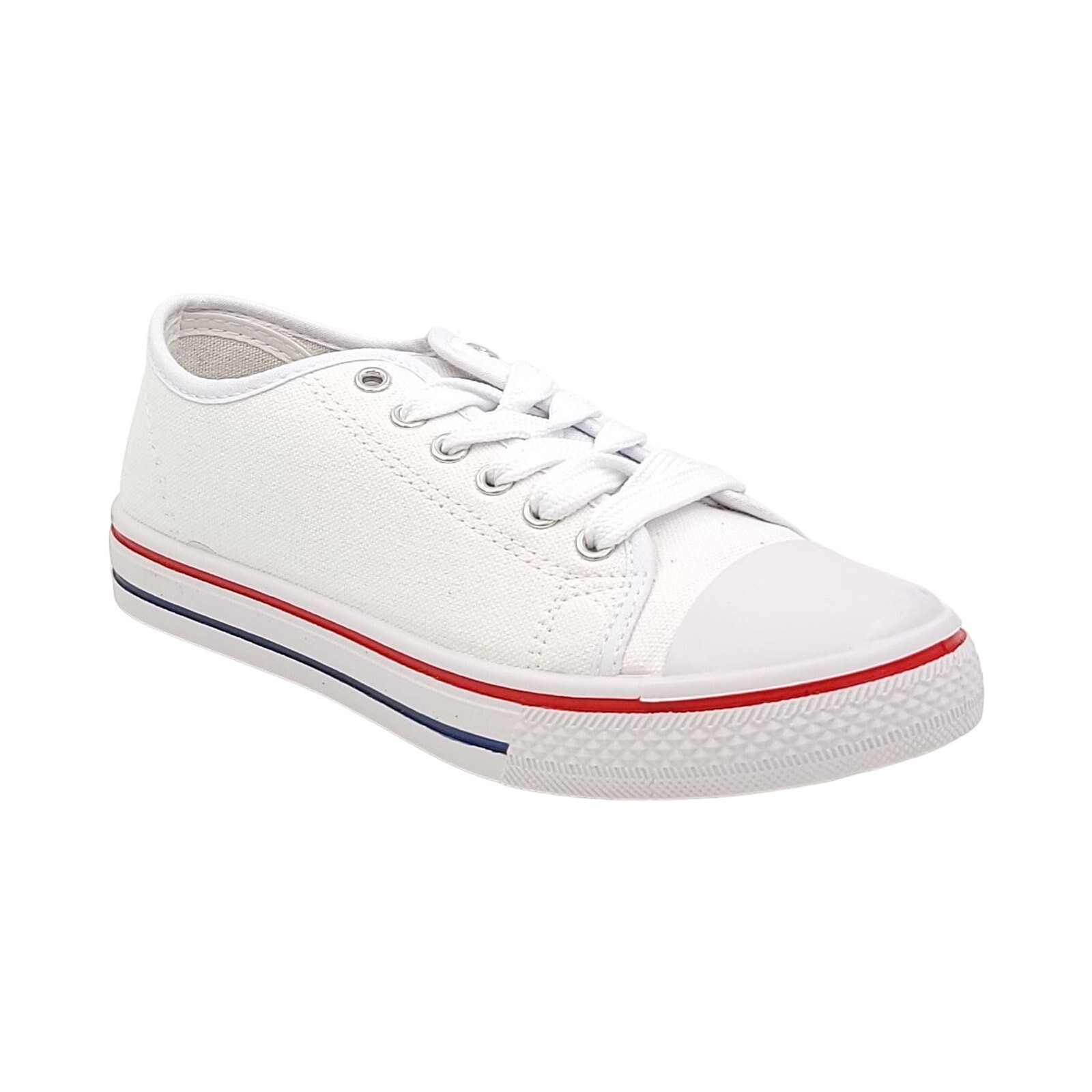 Boohoo Women Maisie Low Top Flat Fashion Sneakers US 6 White Red Blue Canvas