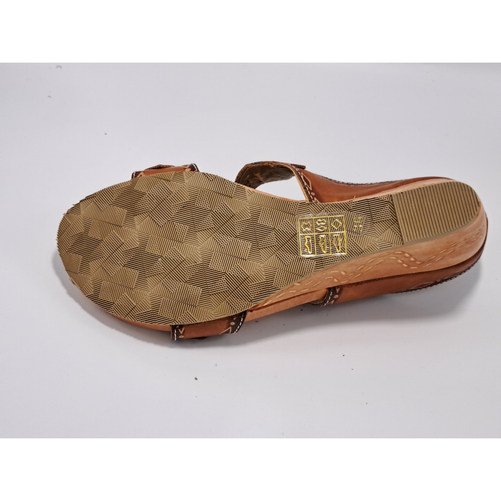 L’Artiste Spring Step Sesame Tan Leather Wedge Sandals Blue Embroidery Womens 36