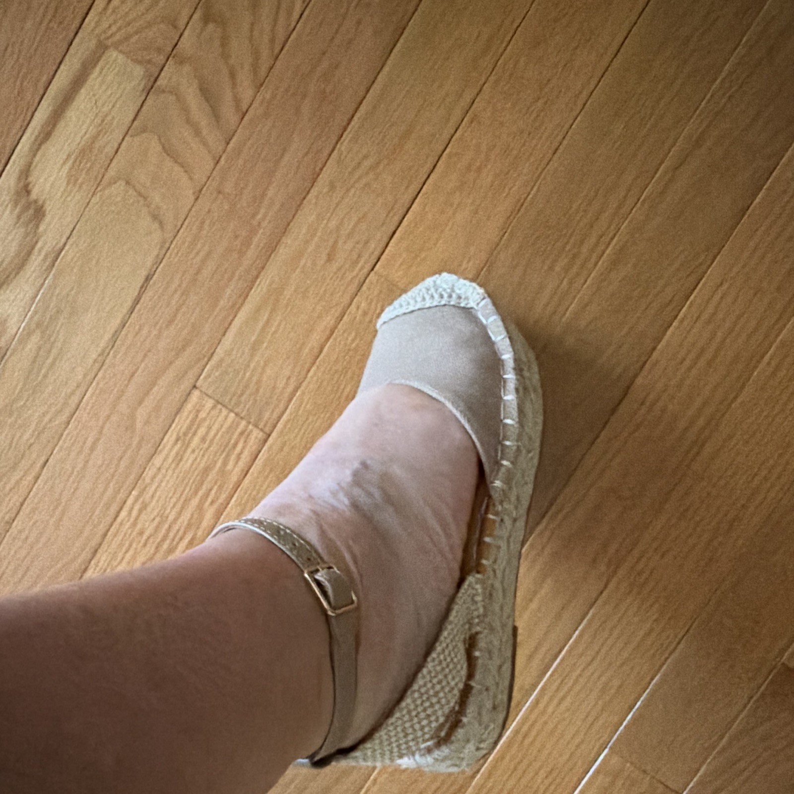 Time And Tru Women’s Beige Canvas Espadrille Sandals Ankle Strap Buckle 7.5
